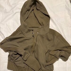 Boutique Olive Green Waffle Knit Cropped Zip-Up Hoodie - Size S